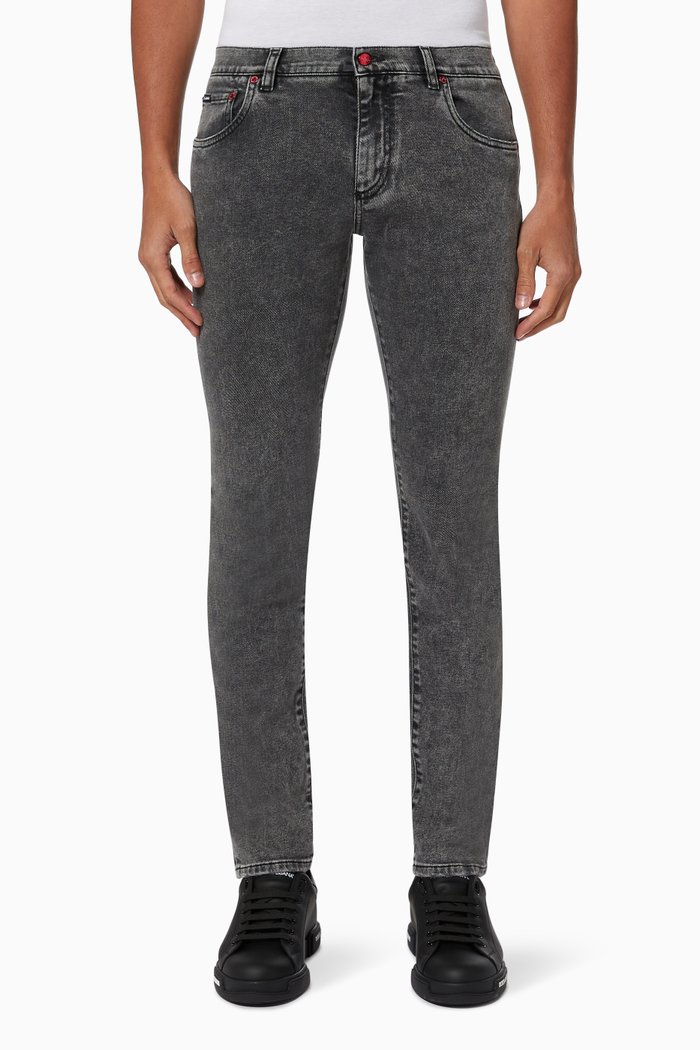 

Metal Plate & Patch Skinny Jeans in Stretch Cotton, Grey
