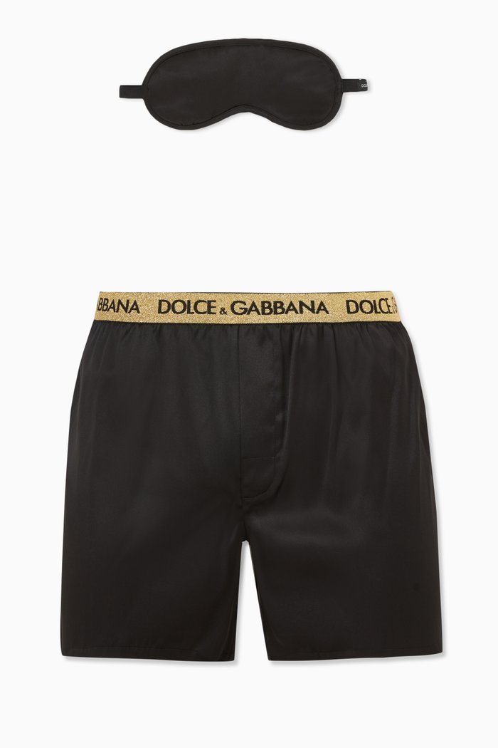 

Boxer Shorts & Sleep Mask in Silk, Black