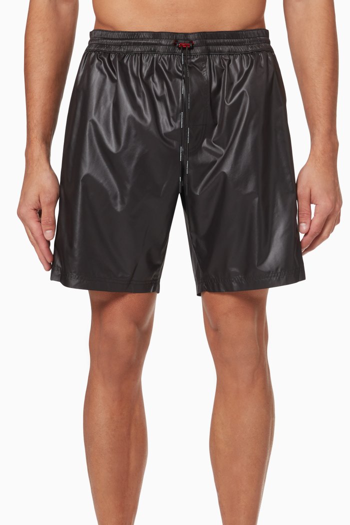 

Logo Swim Shorts in Faux Leather, Black