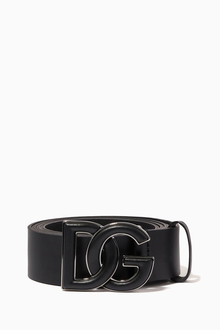 

DG Interlock Logo Belt in Leather, Black