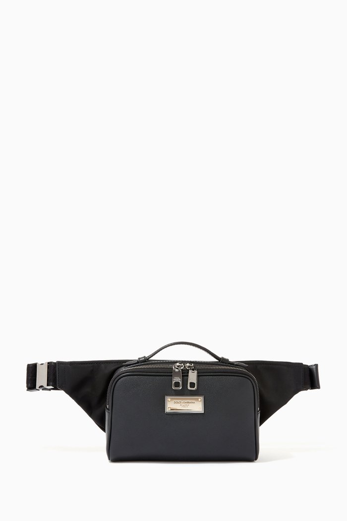 

Belt Bag in Grainy Leather & Nylon, Black