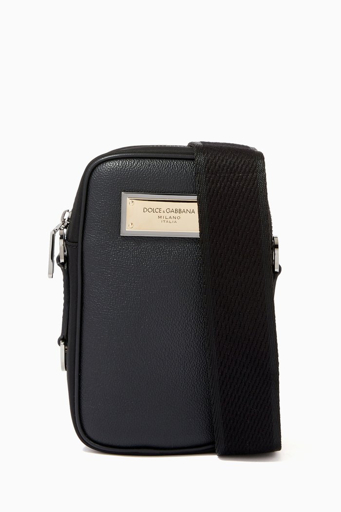 

Crossbody Bag in in Grainy Leather & Nylon, Black