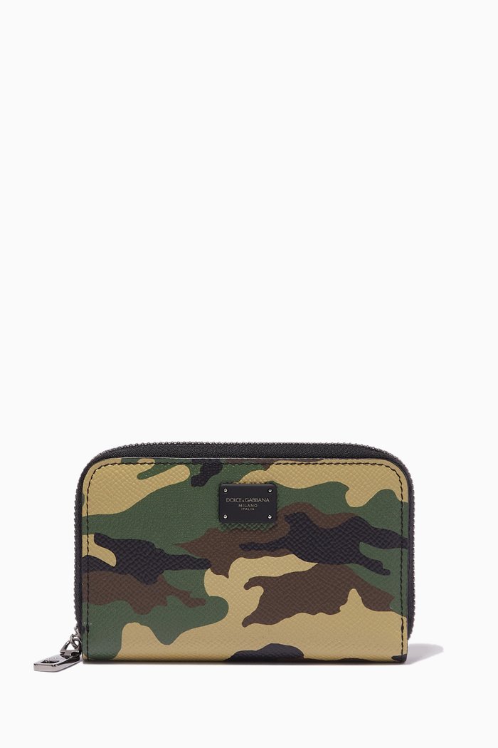 

Small Zip-around Wallet in Camo Dauphine Leather, Green