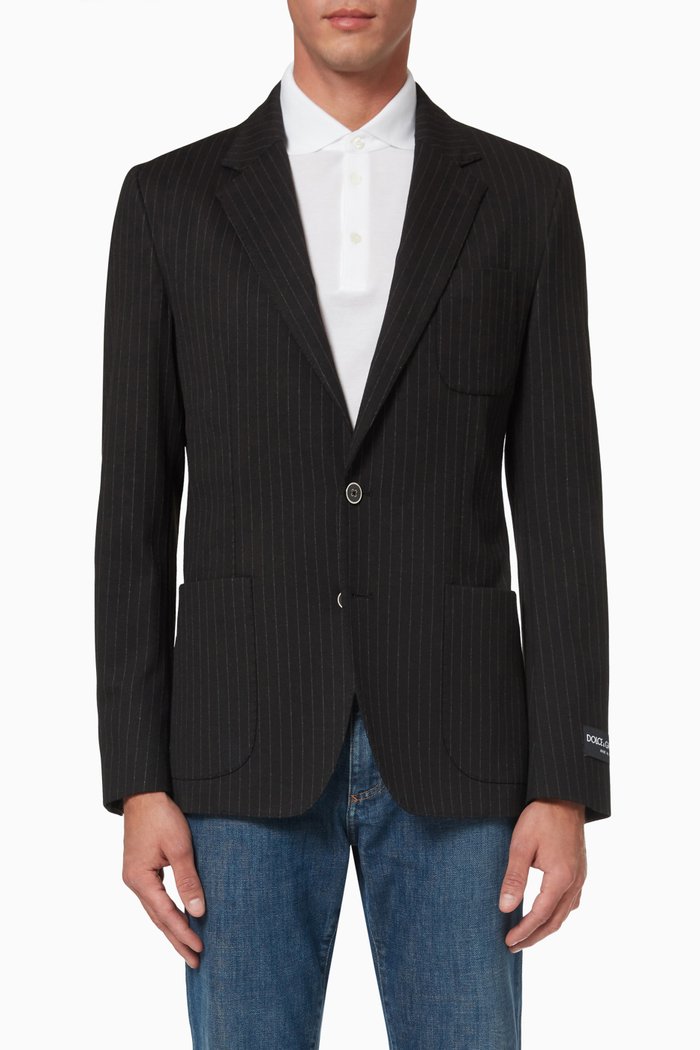 

Magnificent Pinstripe Blazer in Wool, Black