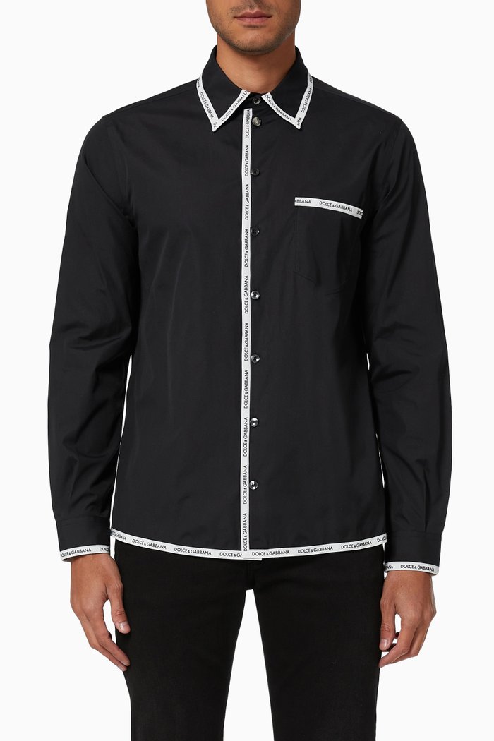 

Logo Piping Shirt in Cotton Poplin, Black