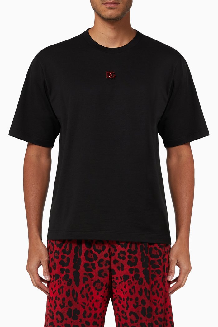 

Metallic DG Logo T-shirt in Cotton Jersey, Black