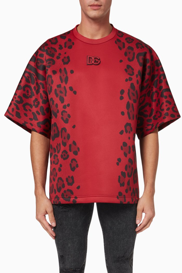 

Leopard Print DG T-shirt in Technical Jersey, Red