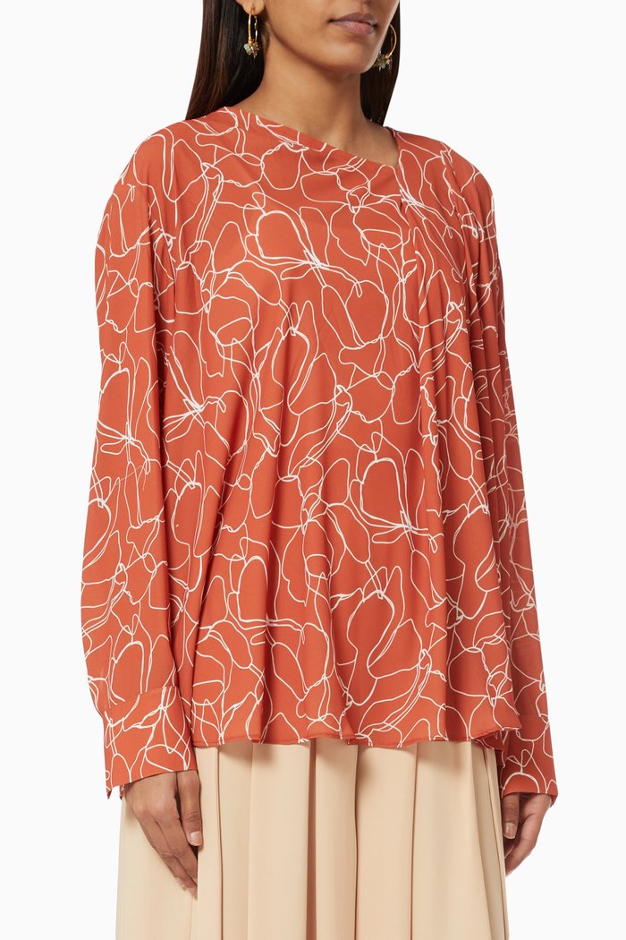 

Printed Long Sleeve Blouse, Red