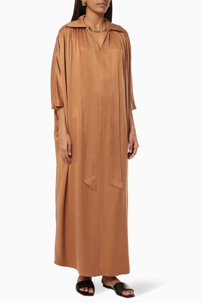 

Chain Neck Tie Dress, Brown
