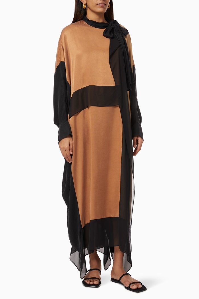 

Colour Block Layered Dress, Brown