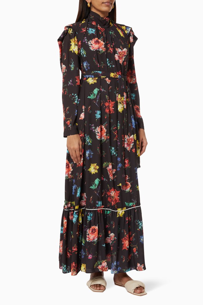 

Floral Belted Dress, Black