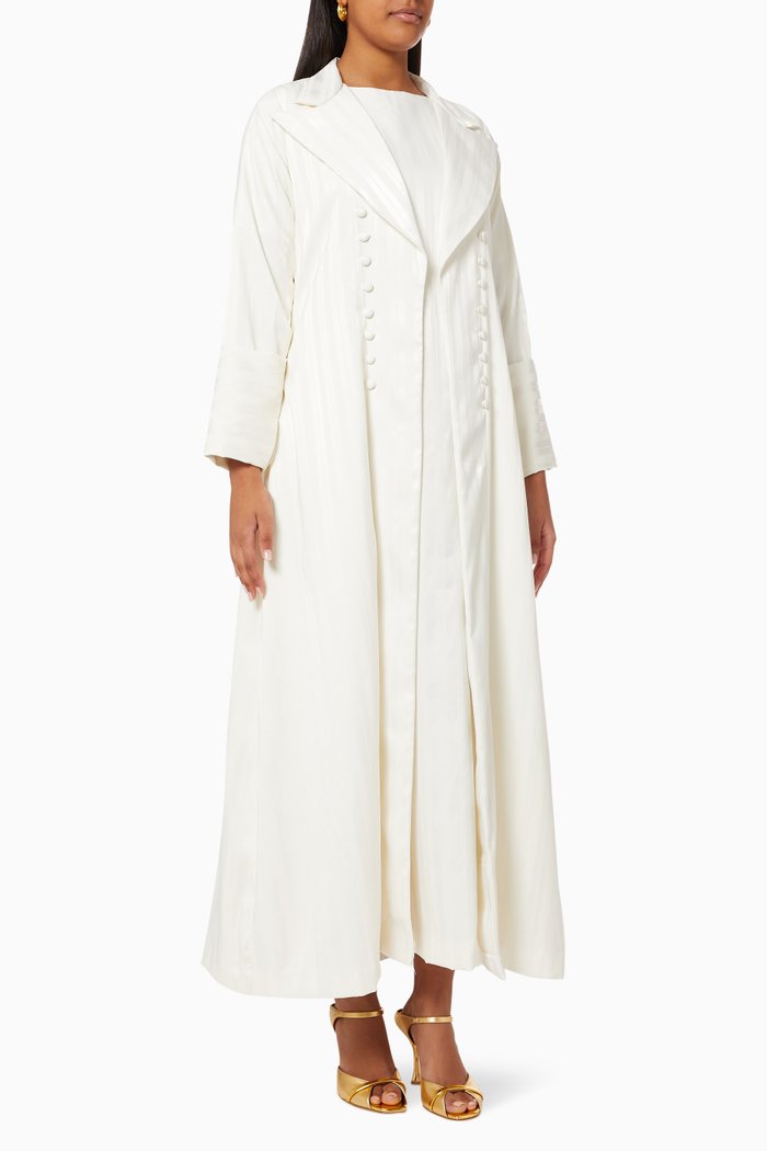 

Rouleu Button Abaya Set, White