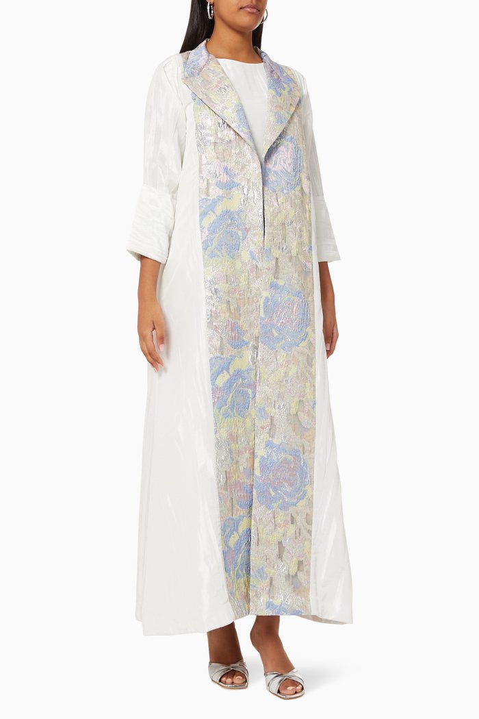 

Abaya Set in Floral Brocade, White
