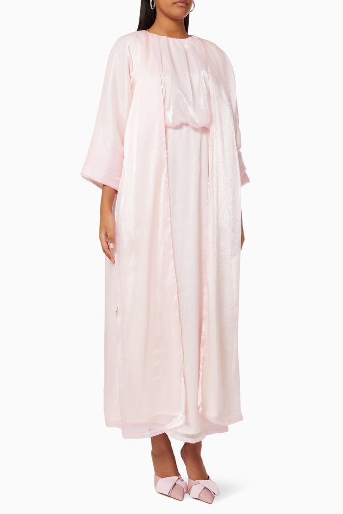Pleated Abaya Set, Pink