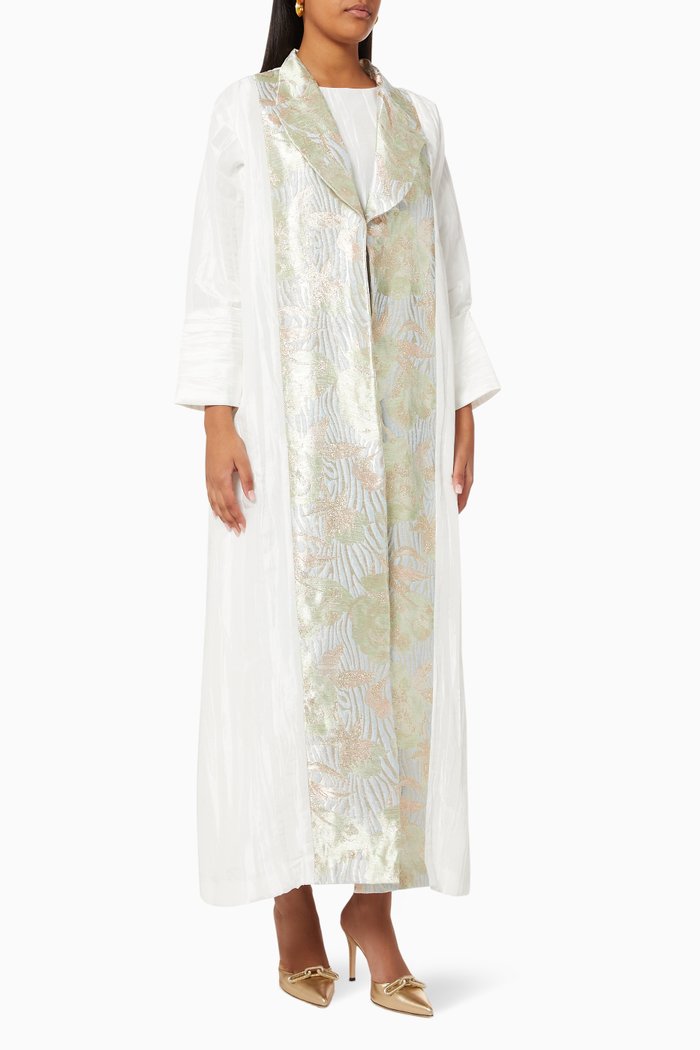

Abaya Set in Floral Brocade, White