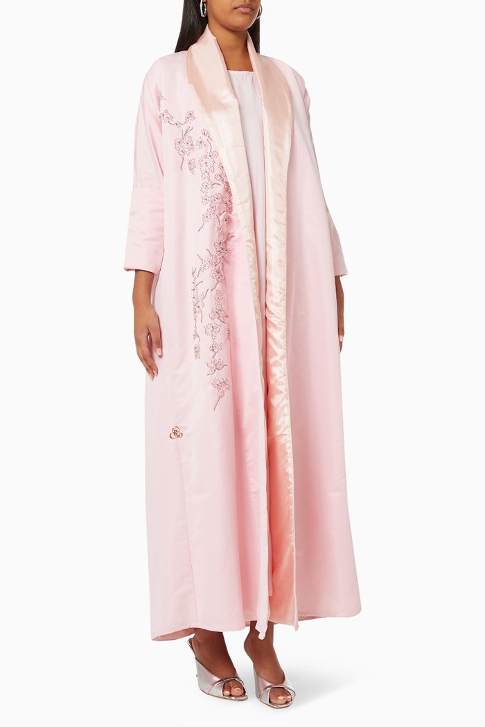 Beaded Embellished Abaya Set, Pink