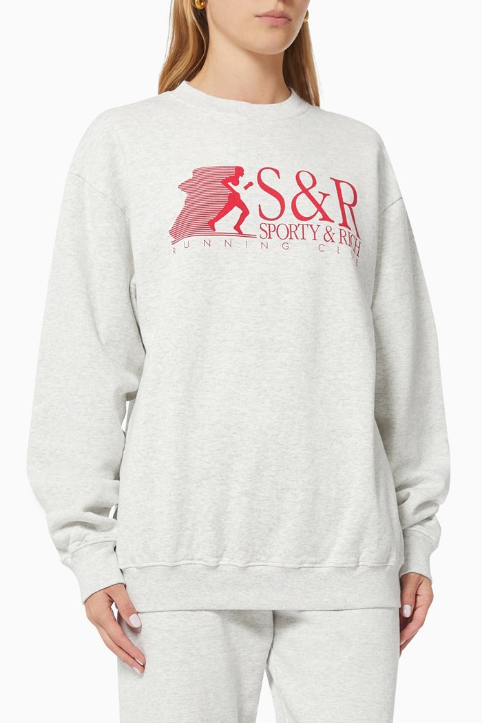 

Running Club Crewneck Sweatshirt in Cotton, Grey