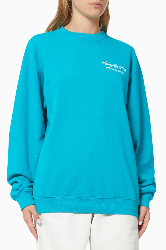 Script Logo Crewneck Sweatshirt in Cotton, Blue