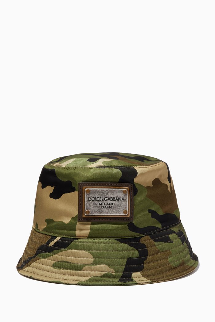 

DG Plaque Bucket Hat in Camouflage Cotton, Green