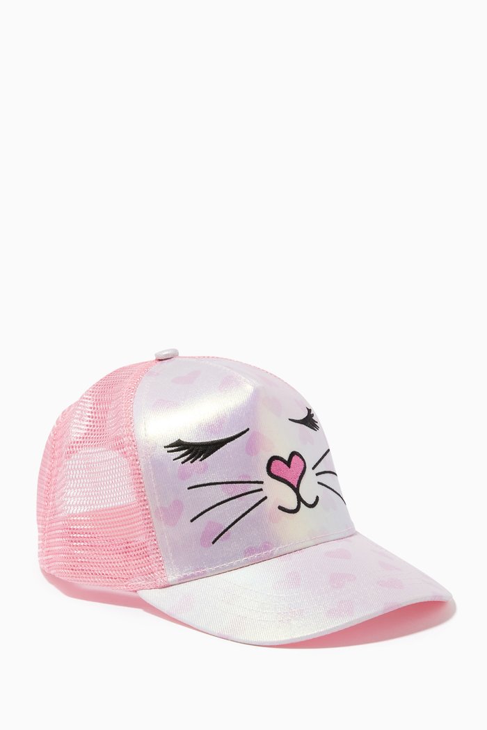 

Miss Bella Heart Print Metallic Baseball Hat, Pink