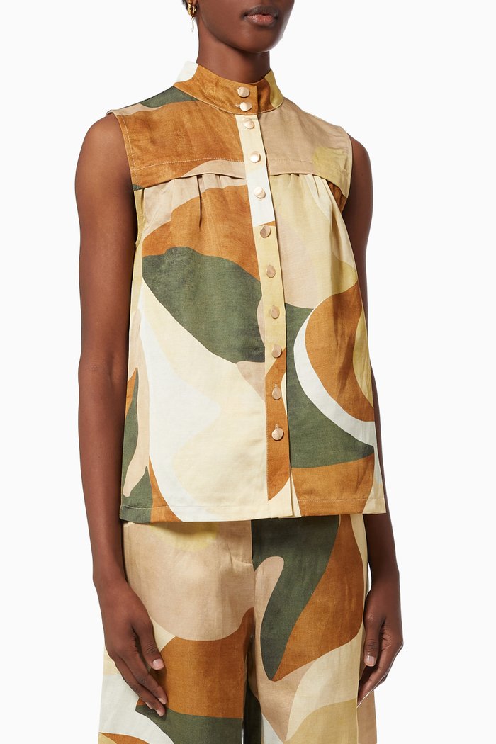 

Retro Resort Sleeveless Blouse in Viscose Blend, Multicolour