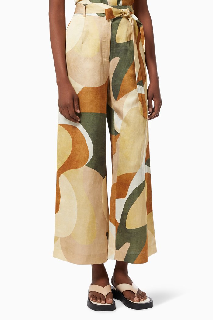 Retro Resort Wide Leg Pants in Viscose Blend, Multicolour
