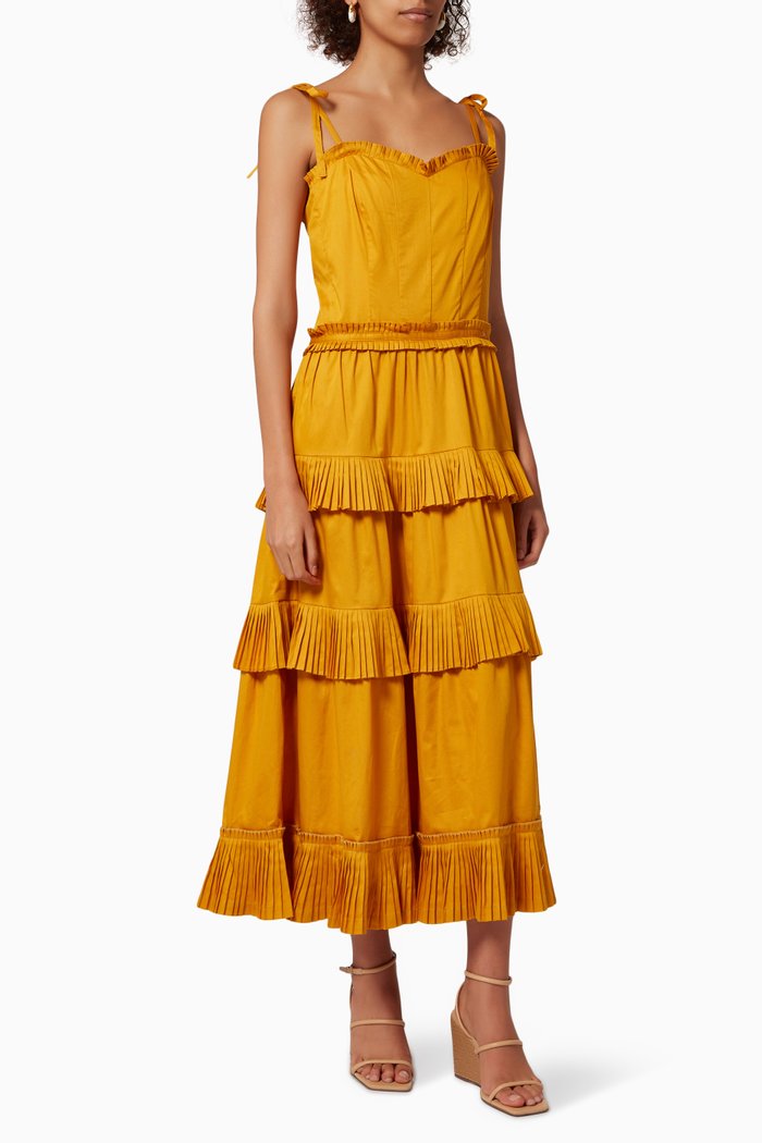 Golden Fields Pleated Midi Dress, Yellow