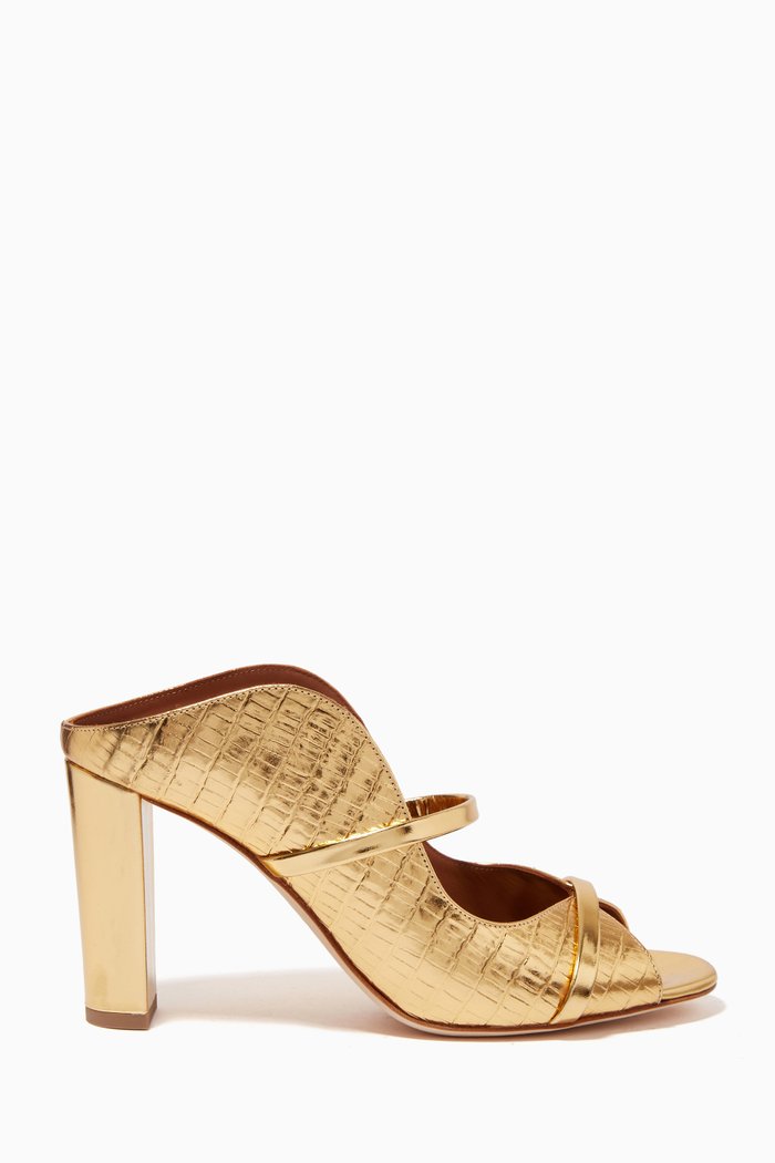 

Norah 85 Mules in Metallic Croc-embossed Leather, Gold