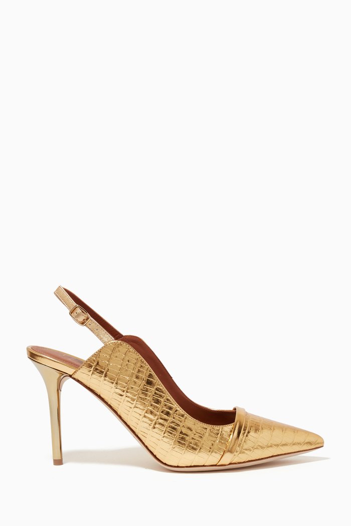 

Marion 85 Slingback Pumps in Metallic Croc-embossed Leather, Gold