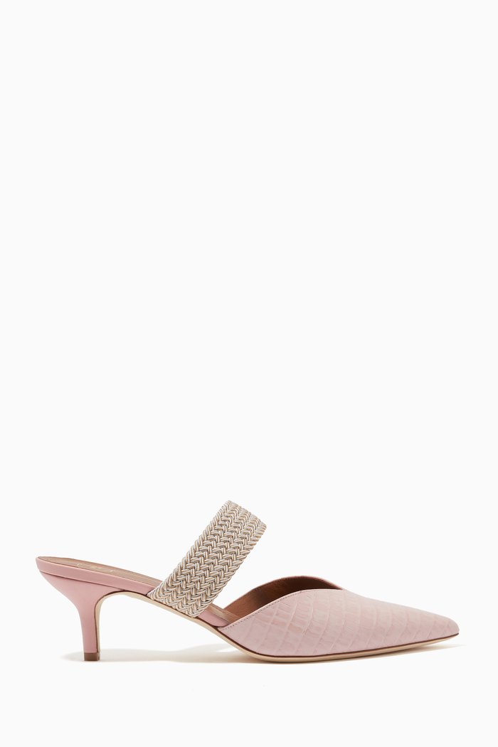 Maisie 45 Mules in Croc-embossed Leather, Pink