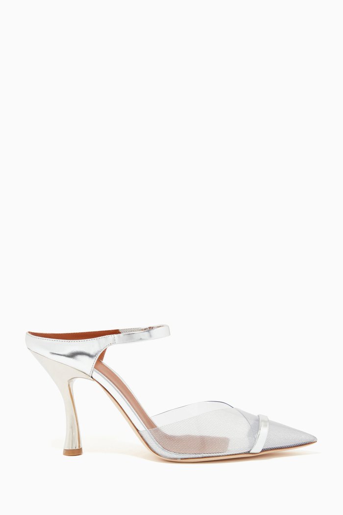 

Iona 90 Mules in PVC & Nappa, Silver