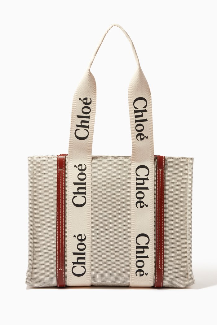 

Medium Woody Tote Bag in Canvas, Brown