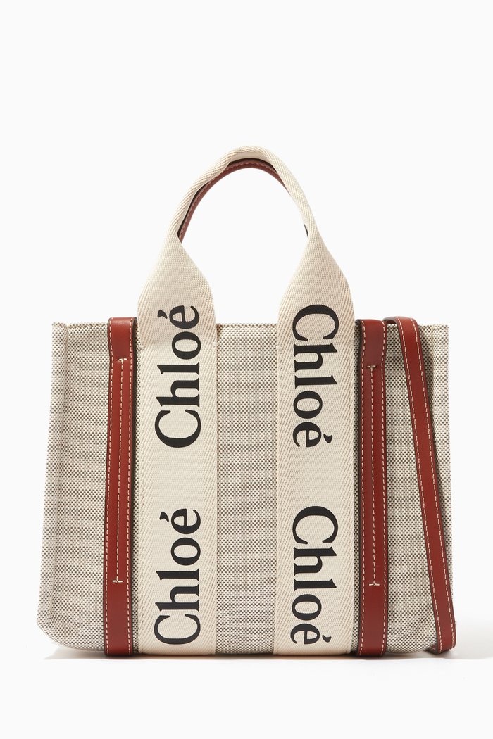 Small Woody Tote Bag in Canvas, Brown