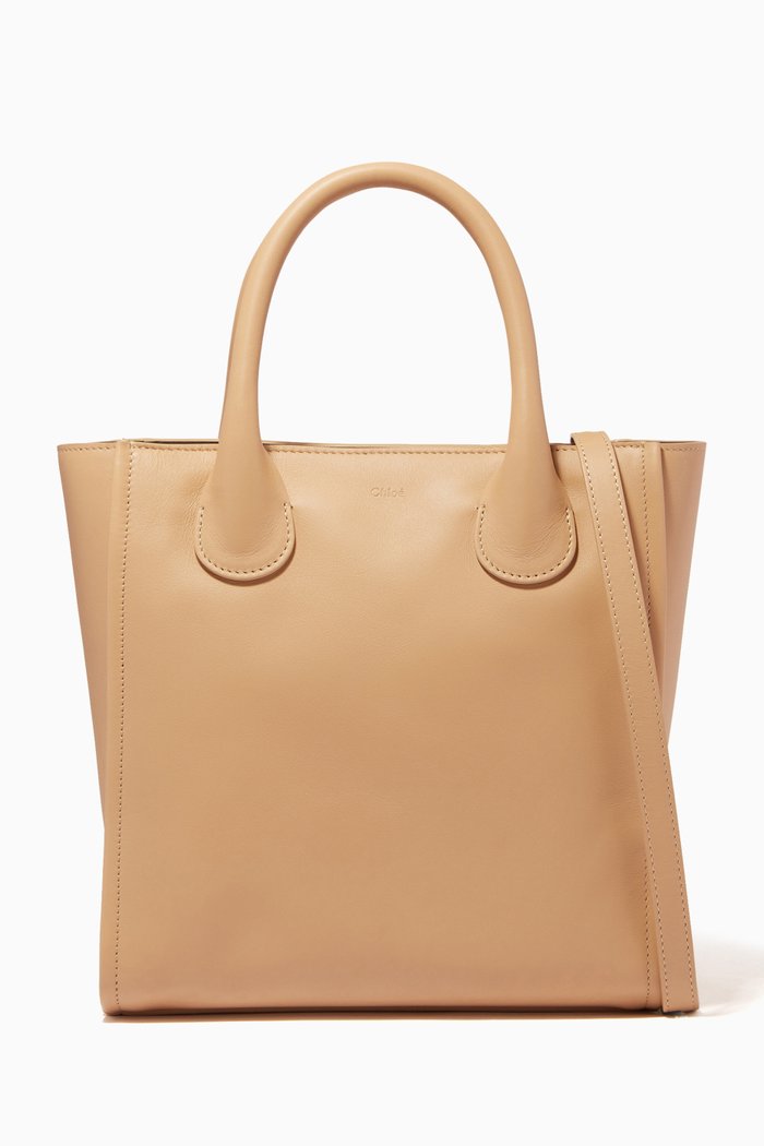 

Small Joyce Tote Bag in Shiny Calfskin, Neutral