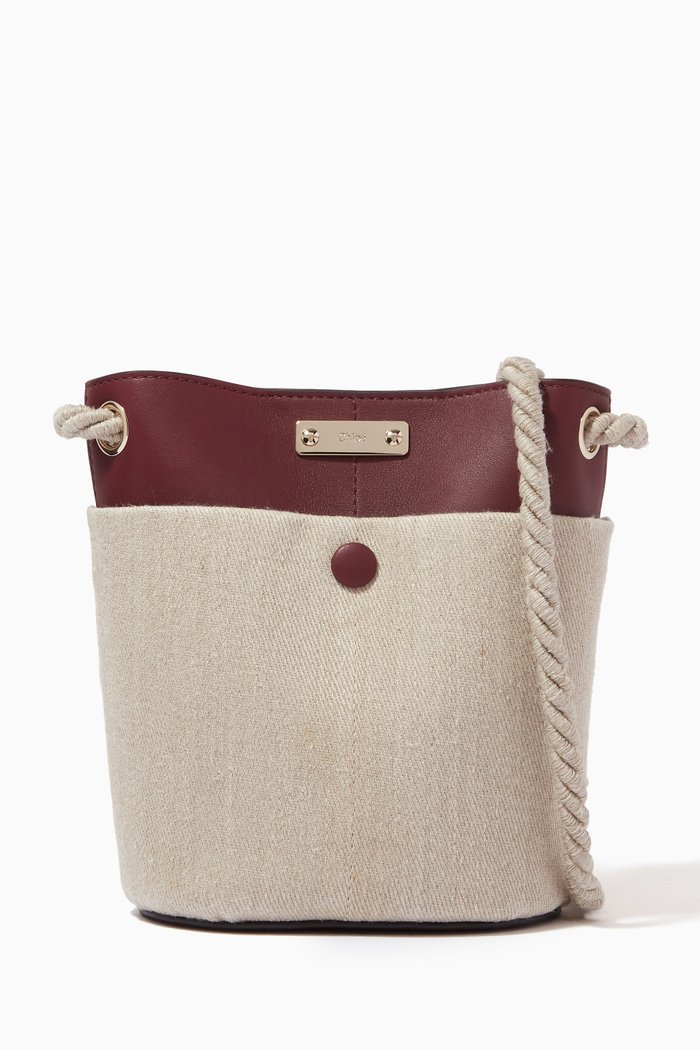 

Key Bucket Bag in Linen & Leather, Burgundy