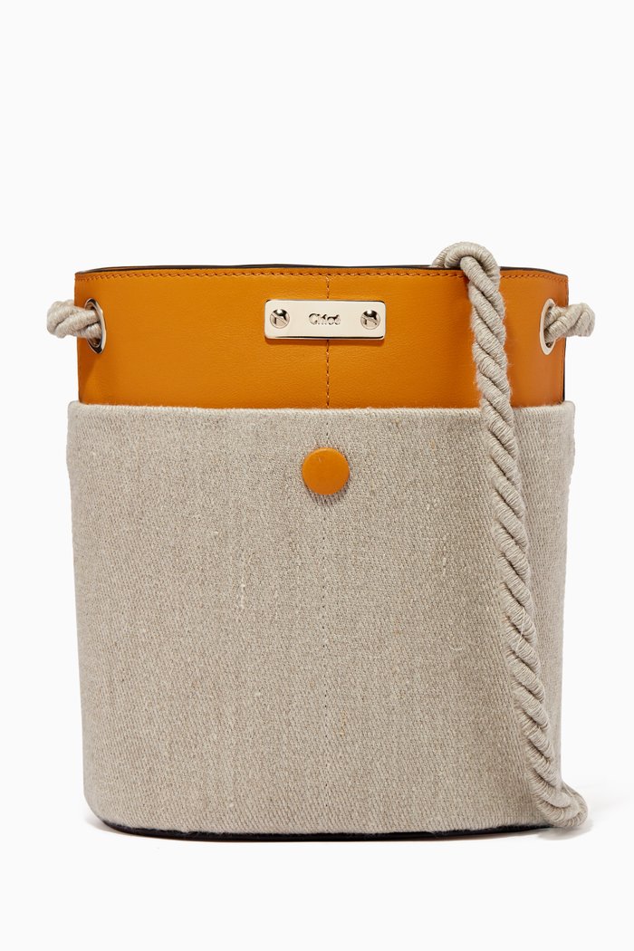 

Key Bucket Bag in Linen & Leather, Yellow
