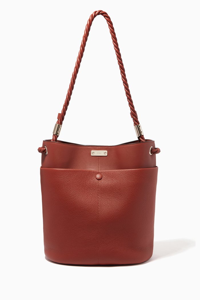 

Medium Key Bucket Bag in Shiny & Grained Calfskin, Brown
