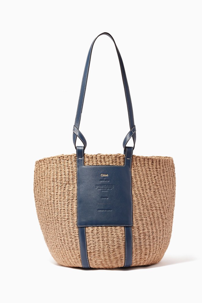 

x Mifuko Large Basket Bag in Fair Trade Paper & Leather, Blue