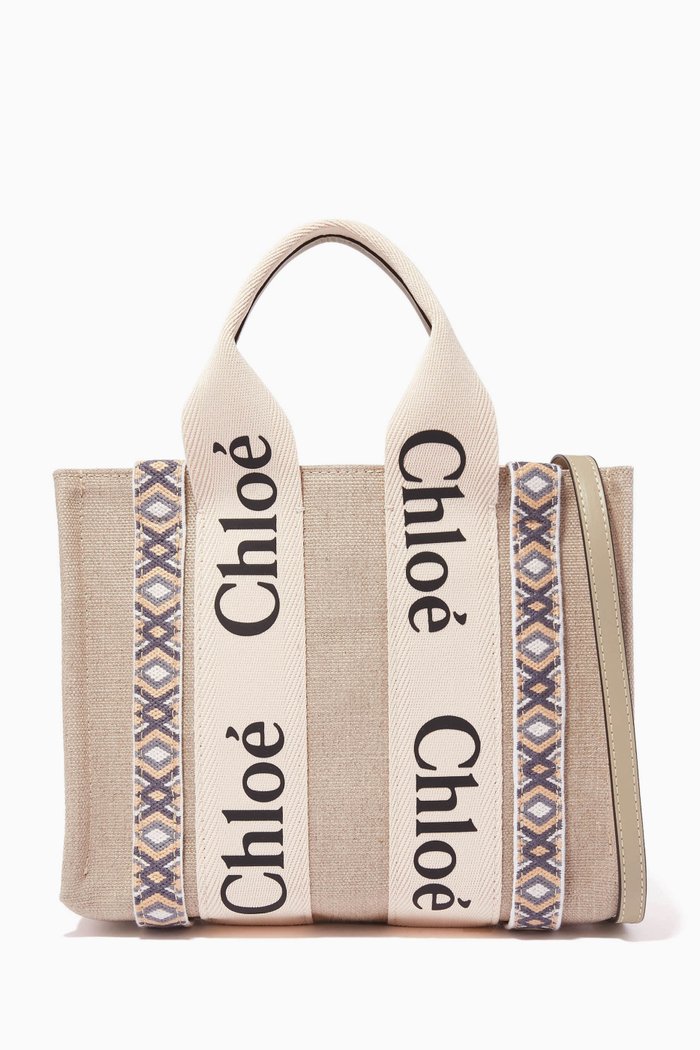 

x MADE51 Small Woody Tote Bag in Linen & Shiny Calfskin, Green
