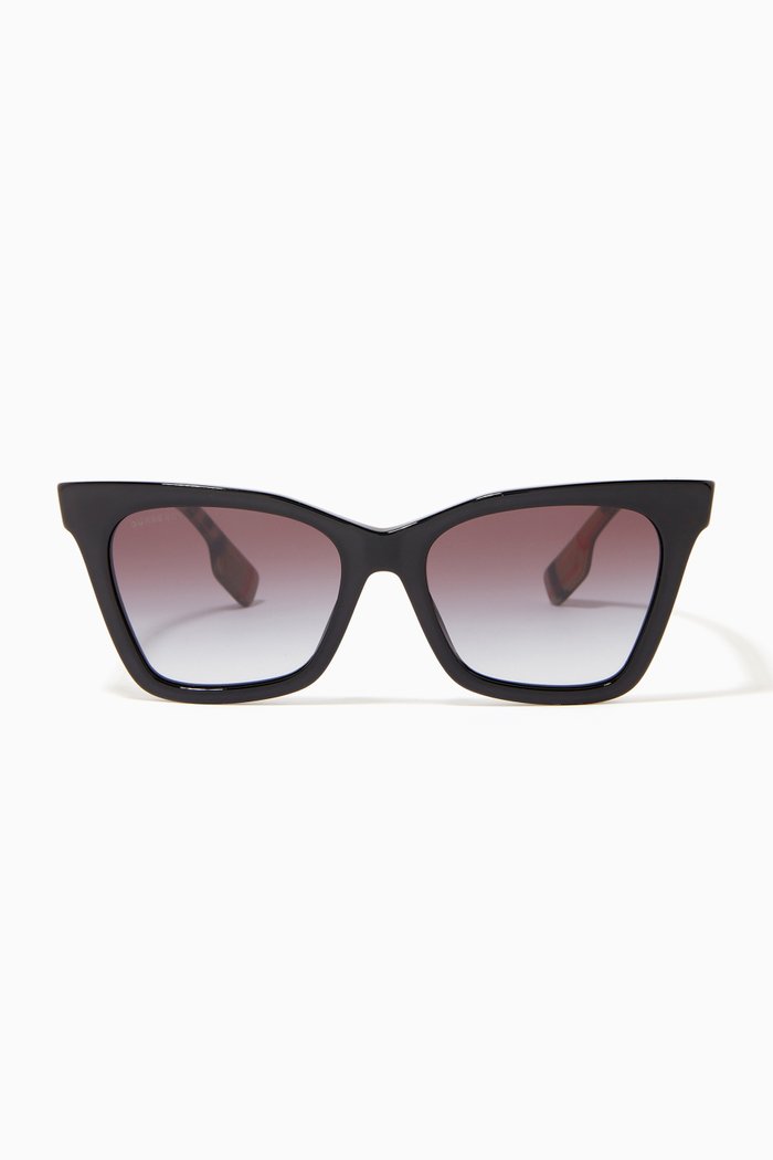 

Check Detail Square Frame Sunglasses in Bio-acetate, Black