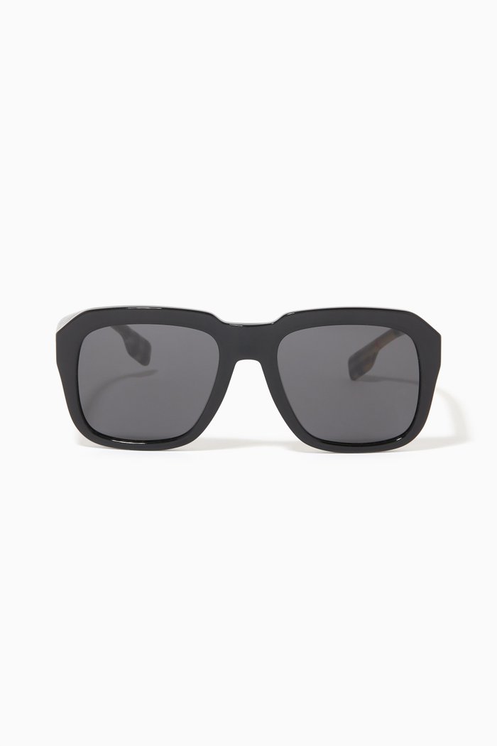 

Vintage Check Square Frame Sunglasses, Black