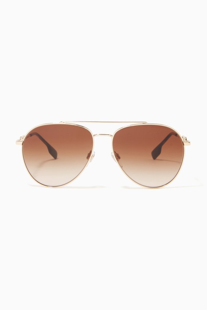 

Chain-link Detail Pilot Frame Sunglasses, Gold