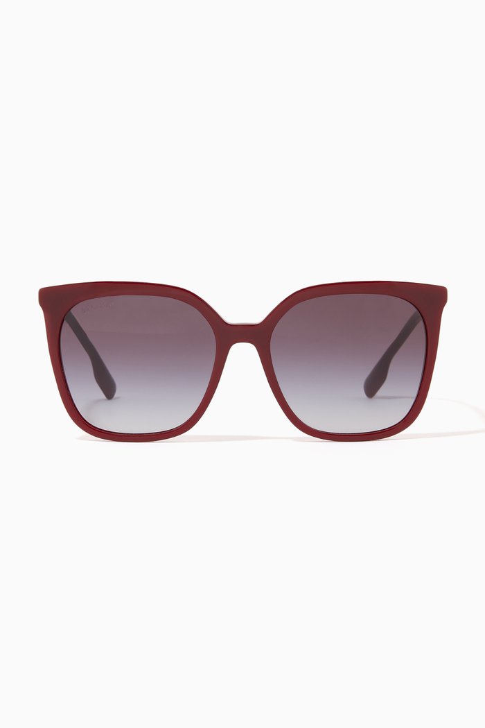 Icon Stripe Detail Oversized Square Frame Sunglasses, Burgundy