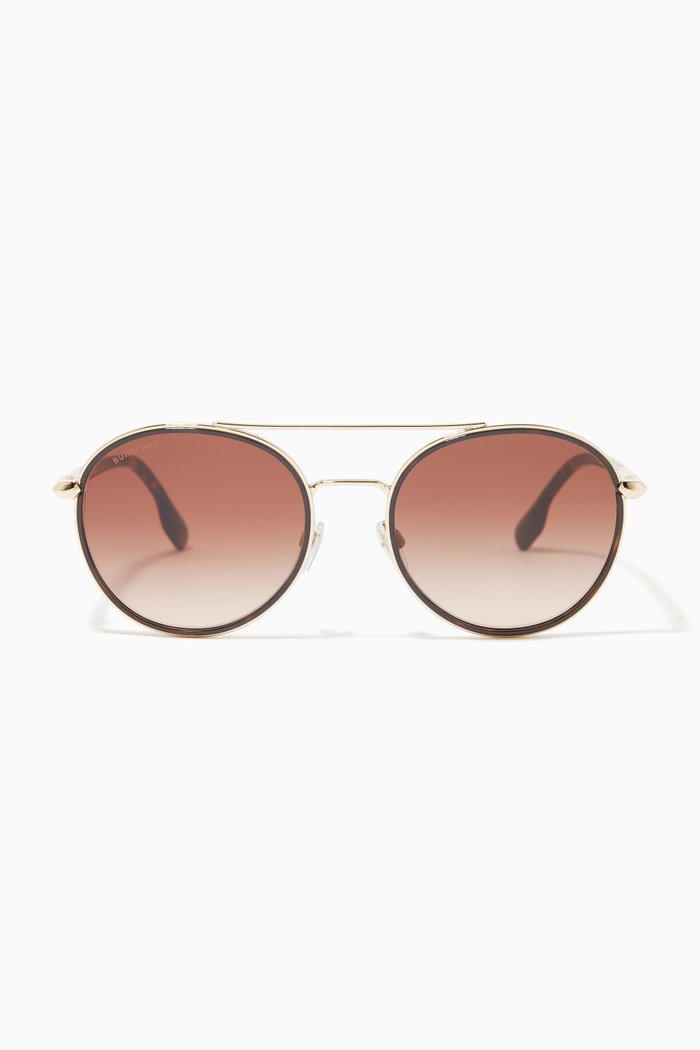 

Icon Stripe Detail Pilot Sunglasses, Gold