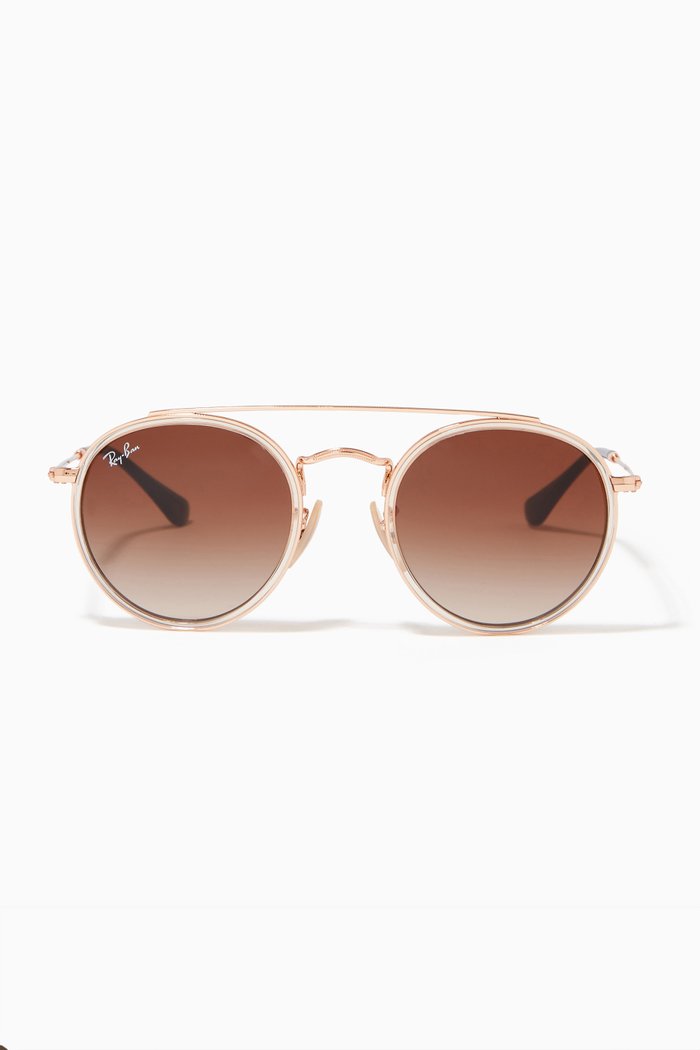 

Round Double Bridge Sunglasses, Brown