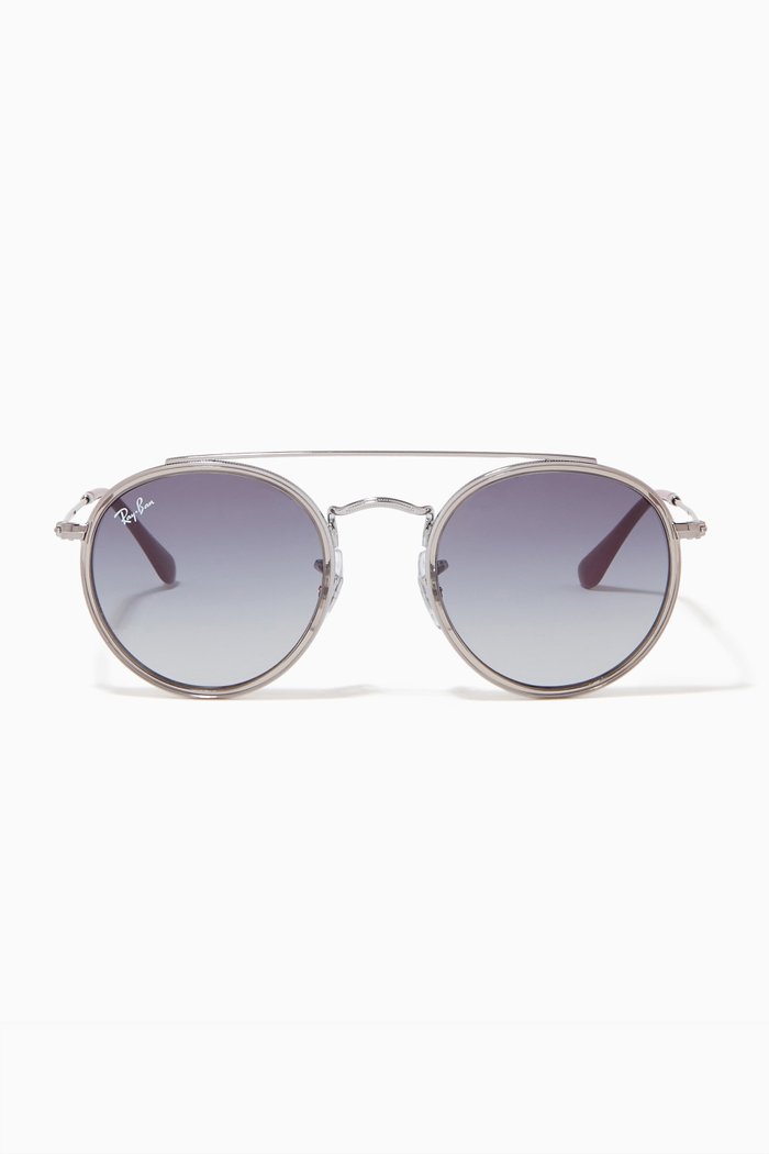 

Round Double Bridge Sunglasses, Grey