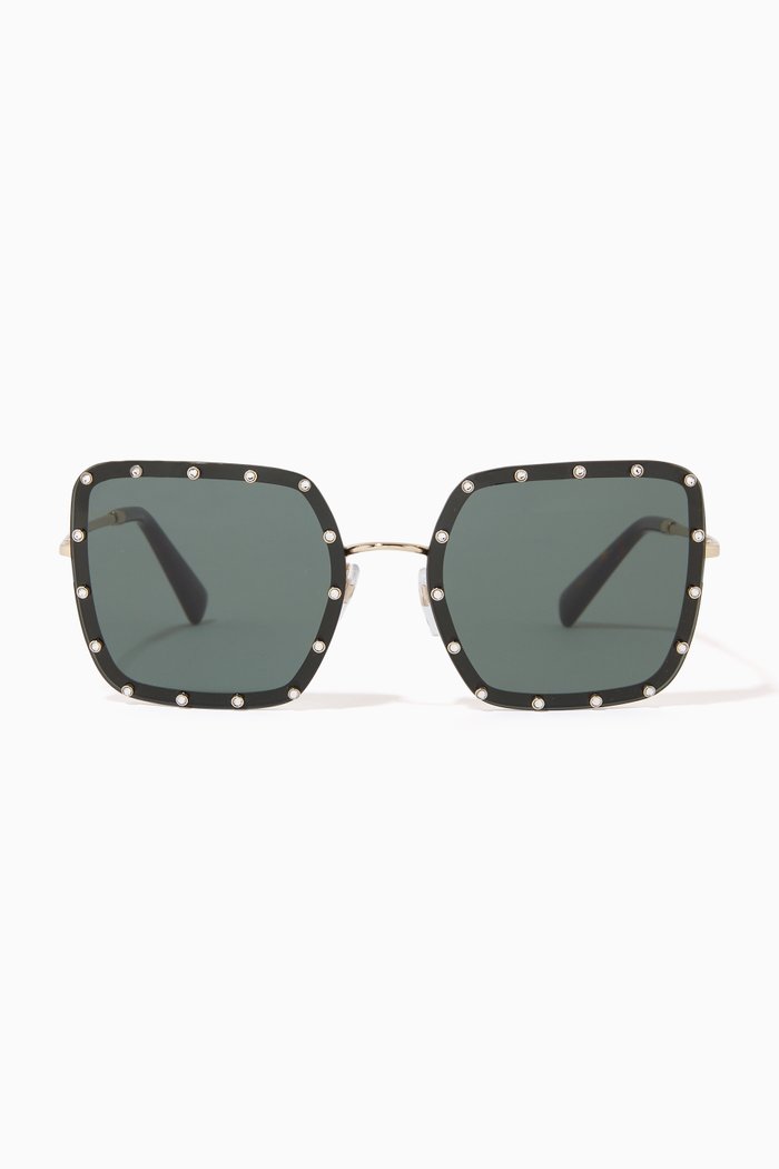

Valentino Garavani Crystal Square Sunglasses in Metal, Green