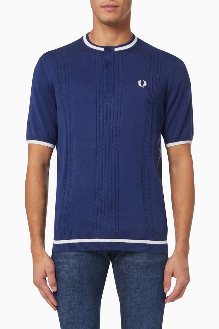 

Henley Shirt in Cotton Blend Knit, Blue