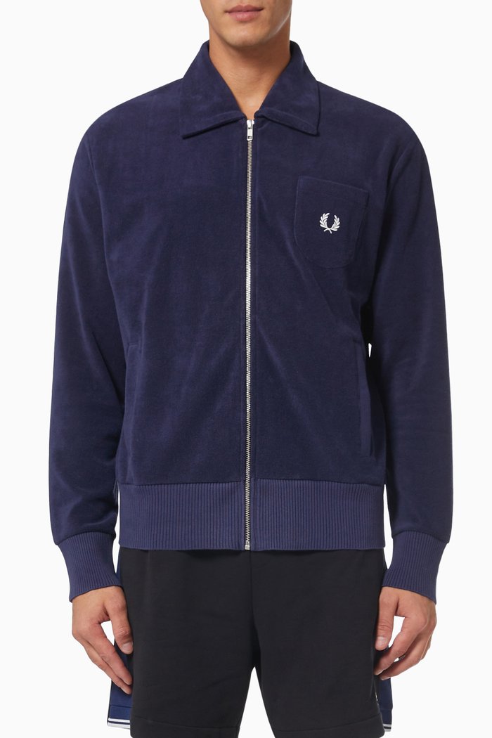 

Pocket Logo Track Jacket in Cotton Towelling Blend, Blue
