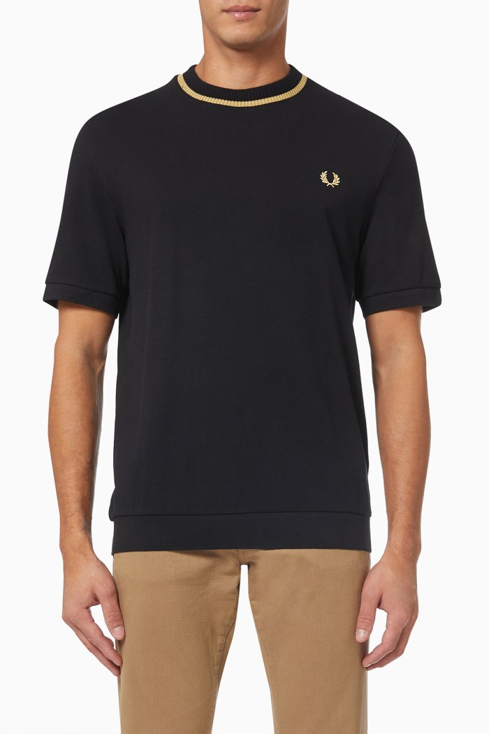 

Single Tipped Crewneck T-shirt in Cotton Piqué, Black